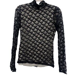 Diane von Furstenberg DVF Black Sheer Lace Mock Neck Top 2